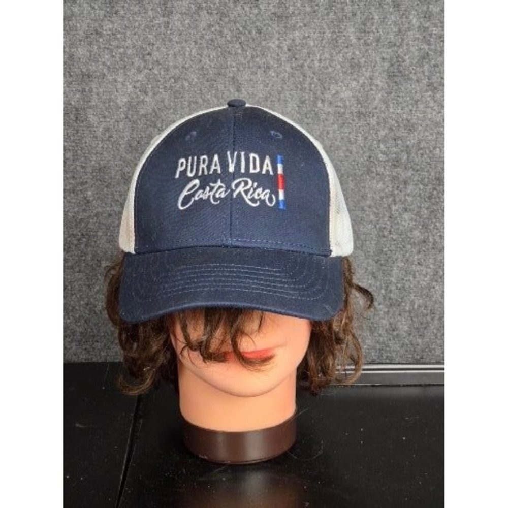 Pura Vida Costa‎ Rica Mesh Trucker Hat Navy Blue White Embroidered Gorilla Caps